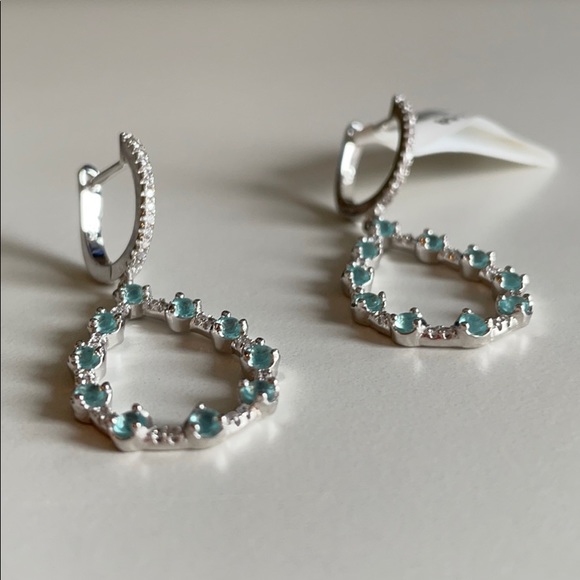 New Blue Topaz & Diamond Drop Earrings 925 - Picture 1 of 6
